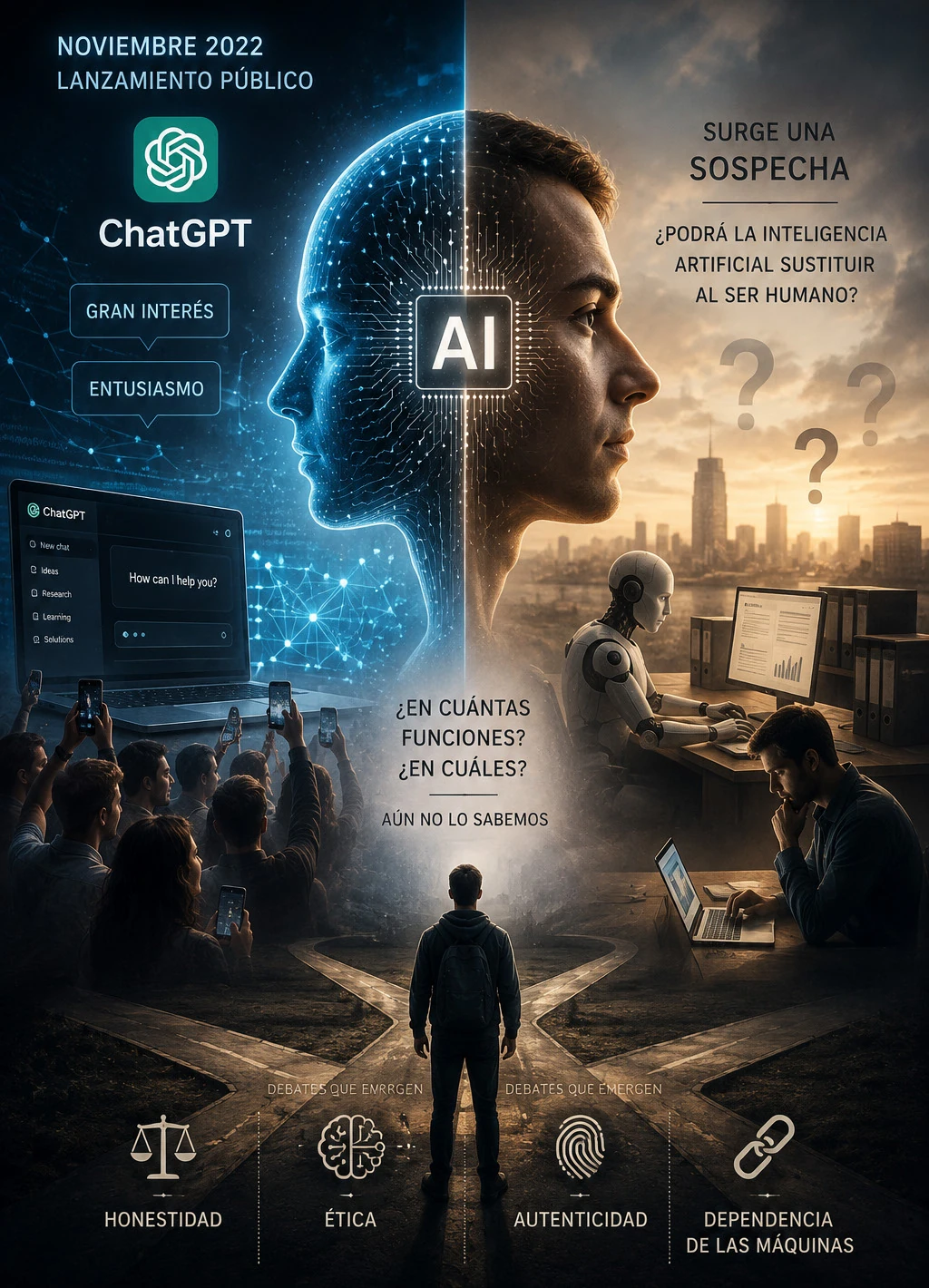 Ilustración de ChatGPT y los dilemas éticos asociados con el uso de inteligencia artificial