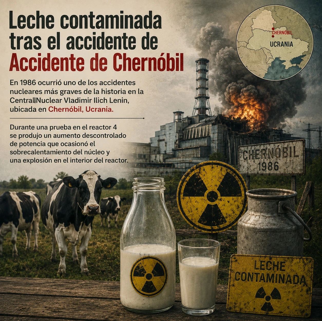 Infografía sobre leche contaminada tras el accidente nuclear de Chernóbil