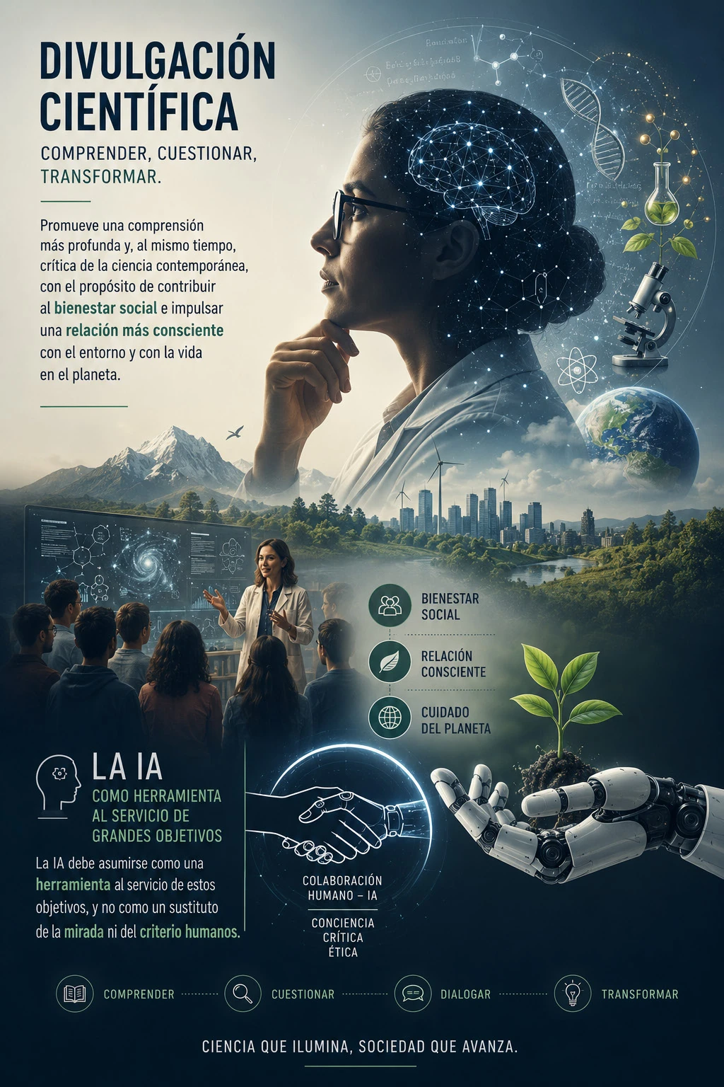 Infografía sobre divulgación científica y uso responsable de inteligencia artificial