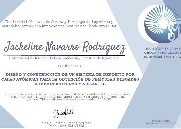 Reconocimiento a Jackeline Navarro Rodríguez por la Mejor Tesis de Maestría