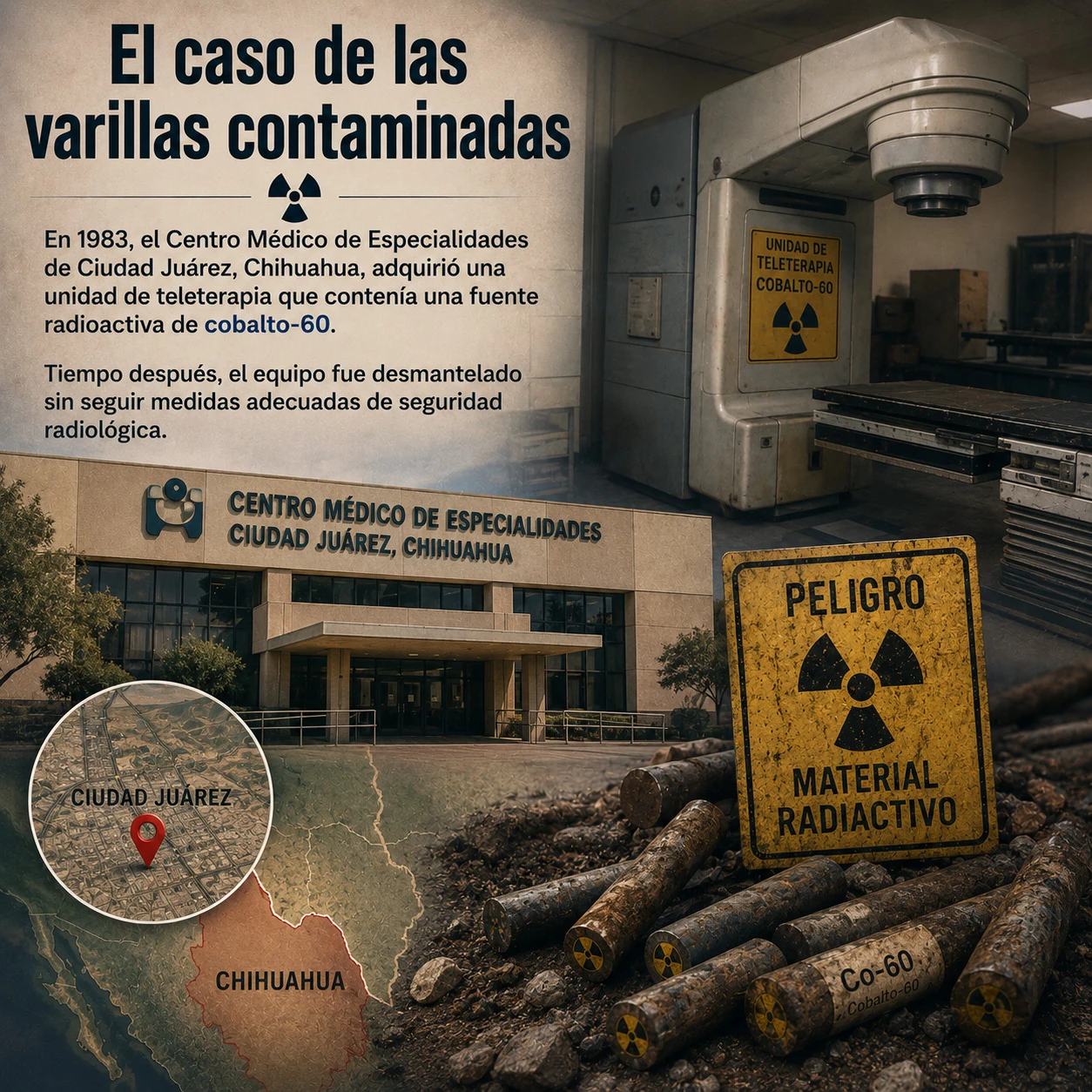 Infografía sobre el caso de las varillas contaminadas con cobalto-60 en Ciudad Juárez