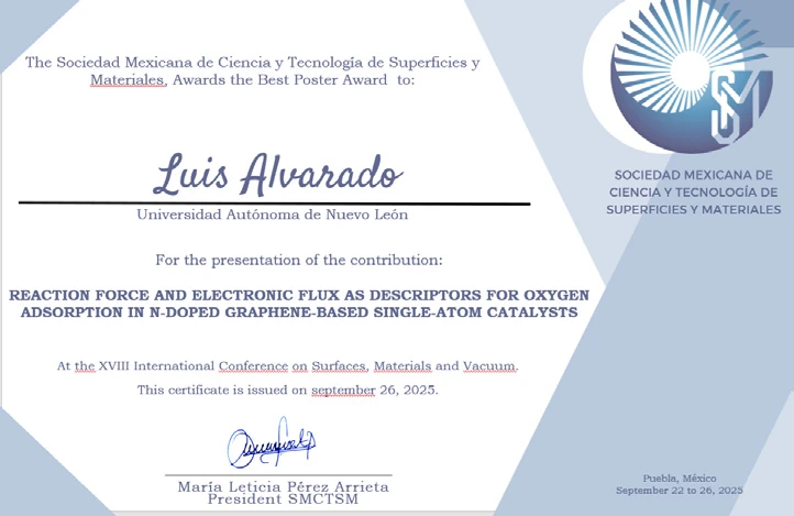Reconocimiento a Luis Ángel Alvarado Leal por el Premio al Mejor Póster